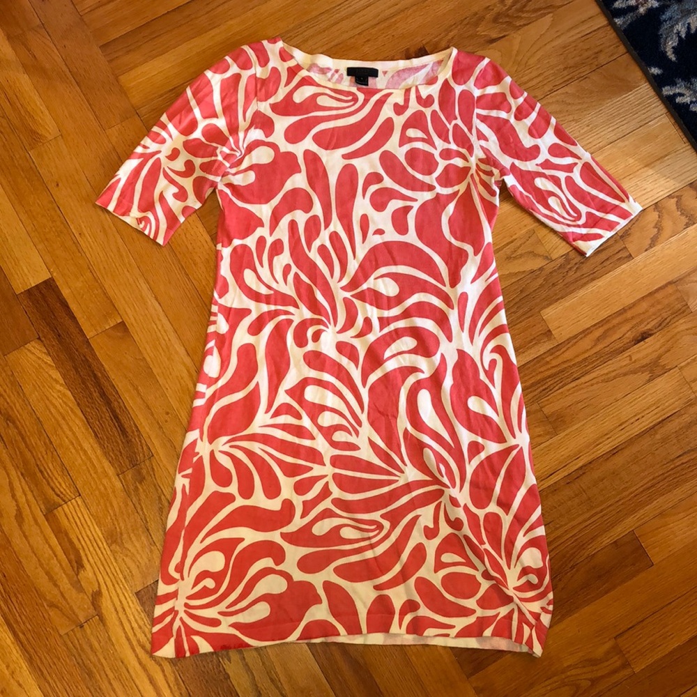 J Crew Lightweight Sweater Dress Coral and Ivory M
